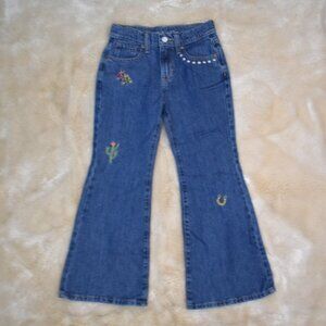 Old Navy Baggy Flare Girls Jeans Size 8 Western Embroidered Denim Wide Leg Loose